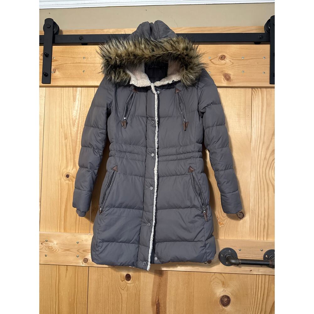 Lauren Ralph Lauren Down Hooded Winter Parka Coat Women’s S Grey Puffer Zippered